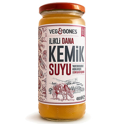 Bouillon d'os de bœuf riche en moelle aux légumes et aux os : naturel, sans additifs, prêt à consommer - bocal en verre (480 ml)