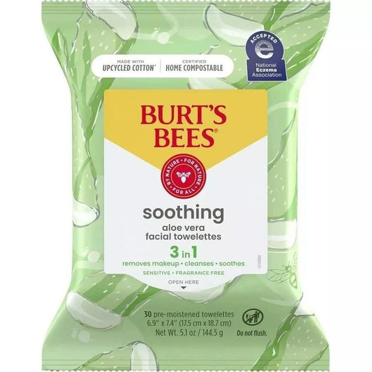 Burt's Bees 3-in-1 Face Wipes with Soothing Aloe Vera 30 Count