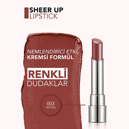Rouge à lèvres hydratant Flormar Sheer Up - Pinky Nude : couleur naturelle, fini brillant, rouge à lèvres hydratant