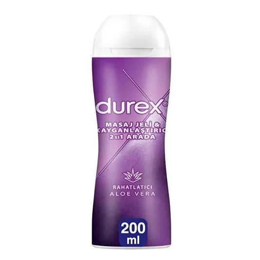 Gel de massage et lubrifiant 2-en-1 Durex à l'aloe vera : apaisant, testé dermatologiquement et compatible avec les préservatifs, 200 ml