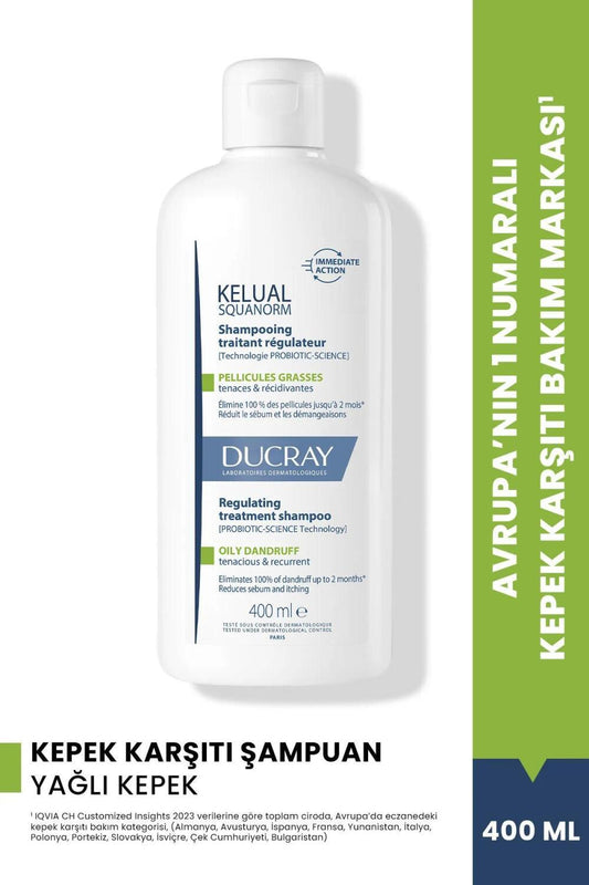 Shampoing antipelliculaire Ducray pour cuir chevelu gras - Testé dermatologiquement, 400 ml