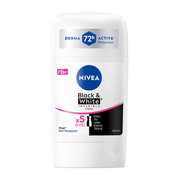 Nivea Black & White Clear Women's Stick Deodorant 1.7oz - 72 Hour Protection | Anti-Stain
