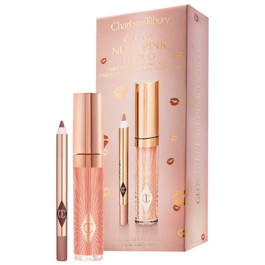 Charlotte Tilbury : Mini ensemble brillant à lèvres et crayon à lèvres - Brillant à lèvres Collagen Lip Bath, ultra-brillant, maquillage pour des lèvres plus pulpeuses, format voyage