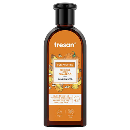Shampooing réparateur sans sulfate Tresan à l'huile de pépins de courge - Soin capillaire doux, nourrissant et naturel pour cheveux abîmés