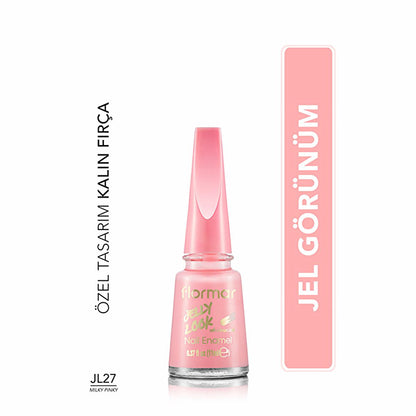 Esmalte de uñas Flormar Jelly Look - Alta pigmentación, acabado en gel, larga duración - Milky Pinky
