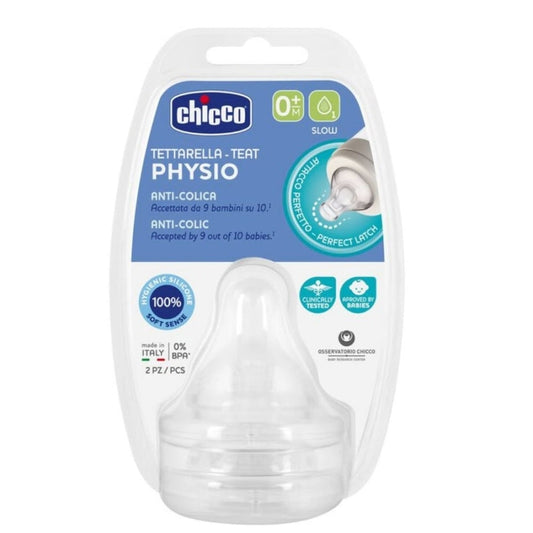 Tétines de biberon Chicco Physio à débit lent 0+ mois, lot de 2