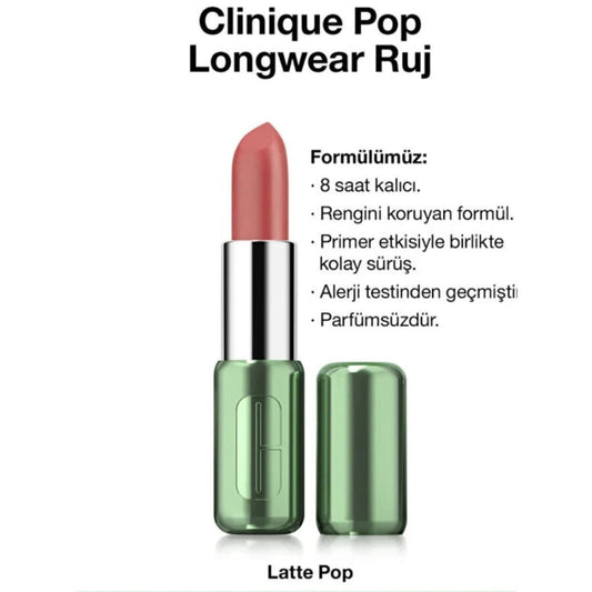 Clinique Pop Longwear Lipstick Smooth Finish Latte Pop