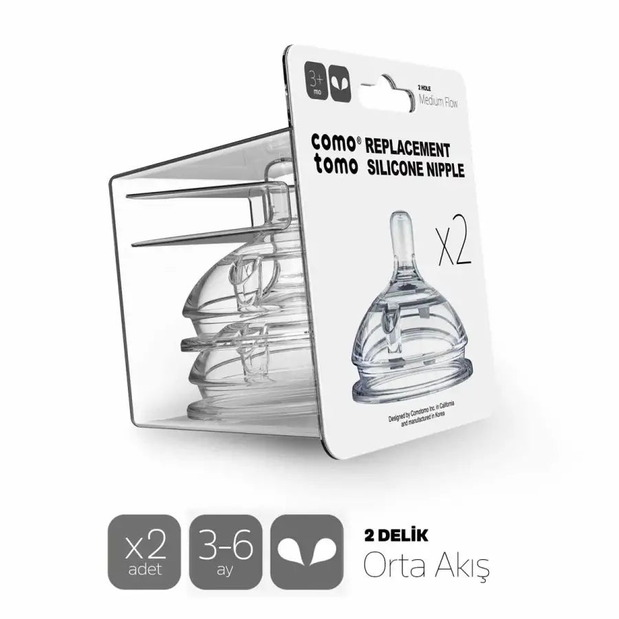 Comotomo Silicone Medium Flow Bottle Nipples 3-6 Months 2 Pack