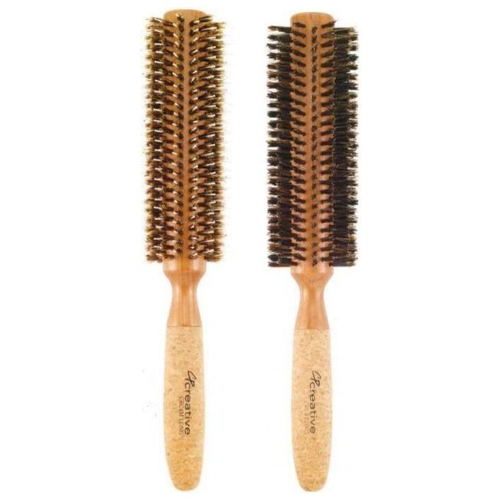 Eco-Friendly Extended 6" Long Cork Barrel Round Hair Brush