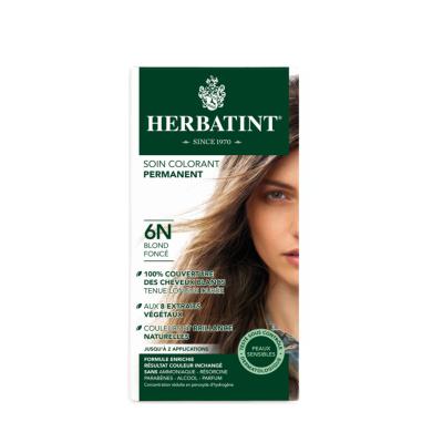 Herbatint 6N Coloration capillaire végétale blond foncé : Sans ammoniaque ni parabènes, couverture douce des cheveux gris, couleur naturelle avec 8 extraits de plantes