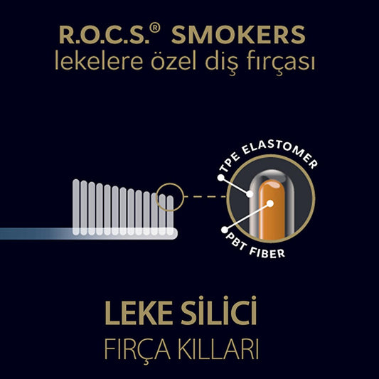 Brosse à dents Rocs pour éliminer les taches dues au tabac, au café et au thé - Blanchissante, tête angulaire, poils élastiques