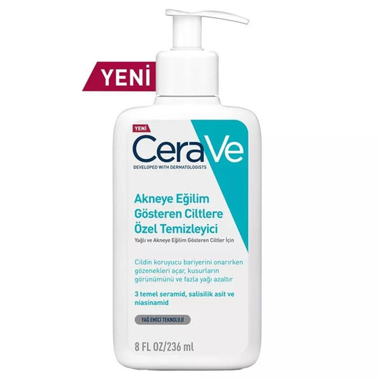 Nettoyant visage anti-acné CeraVe à l'acide salicylique - Nettoyant doux sans huile pour peaux sensibles à tendance acnéique - 236 ml