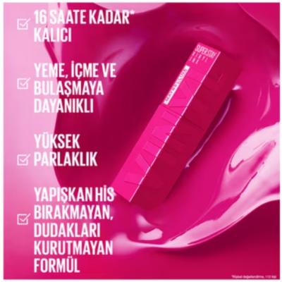 Labial líquido Maybelline Super Stay Vinyl Ink - Color de labios de larga duración con acabado vinilo, tono 145 Rogue