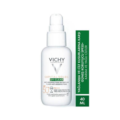 Protector solar Vichy Capital Soleil UV-Clear SPF50+ para piel grasa y con tendencia acneica - Fórmula matificante, resistente al agua
