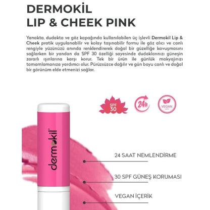 Dermokil Soin Hydratant Teinté pour Lèvres et Joues Rose SPF 30 15 ml