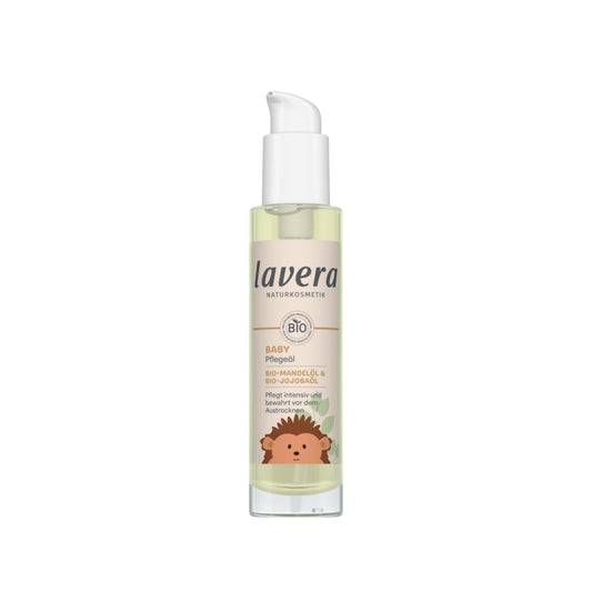 Aceite nutritivo para bebés Lavera 3.38 fl oz - Humectación natural y suave para la piel delicada de bebés y niños, aceite de masaje