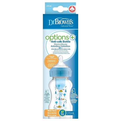 Biberón Dr. Browns Options+ de cuello ancho azul de 270 ml