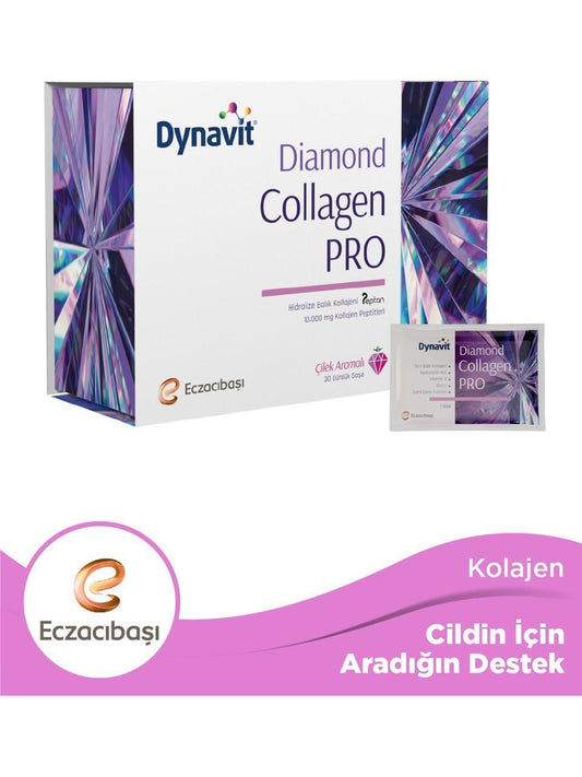 Dynavit Diamond Collagen Pro 30 Sachets - Premium Collagen Supplement with Hyaluronic Acid & Vitamin C for Skin Hydration and Anti-Aging