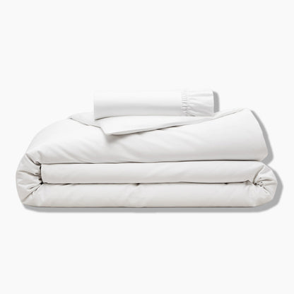Parure de lit blanche en coton biologique (housse de couette et drap-housse)