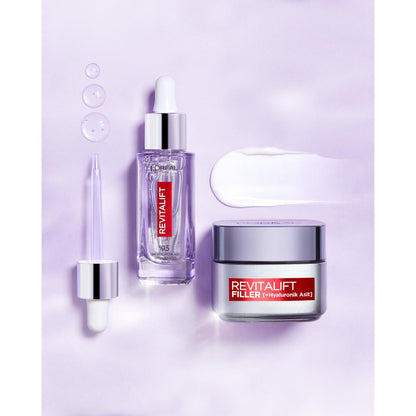 Crème de jour anti-âge Revitalift Filler à l'acide hyaluronique de L'Oréal Paris : hydratation intense, combleur de rides et repulpeur de peau pour un éclat de jeunesse