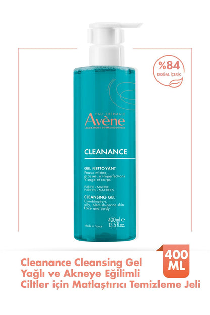Gel nettoyant Avène Cleanance pour peaux grasses à tendance acnéique - Gel visage apaisant non comédogène à l'acide salicylique - 400 ml