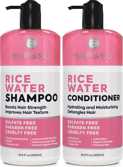 Rice Water Shampoo and Conditioner Set   Sulfate Free for Thin and Fine Hair