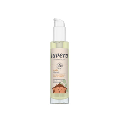 Aceite nutritivo para bebés Lavera 3.38 fl oz - Humectación natural y suave para la piel delicada de bebés y niños, aceite de masaje