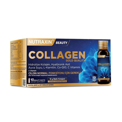 Nutraxin Beauty Collagen Drink: 10 000 mg de colágeno hidrolizado, ácido hialurónico y vitamina C - Apoyo antienvejecimiento para piel, cabello y uñas
