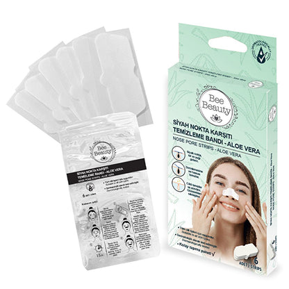Patchs anti-points noirs à l'aloe vera Bee Beauty, paquet de 6 - Apaise et purifie la peau, testé dermatologiquement