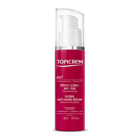 Topicrem Sérum Anti-Âge AH3 Global - Sérum hydratant, anti-rides et illuminateur pour peaux matures à l'acide hyaluronique, vitamine C et niacinamide