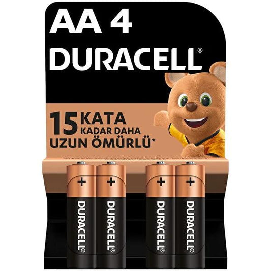 Piles alcalines AA Duracell - 1,5 V, énergie longue durée pour appareils à forte consommation - Pack de 4 - Performance fiable