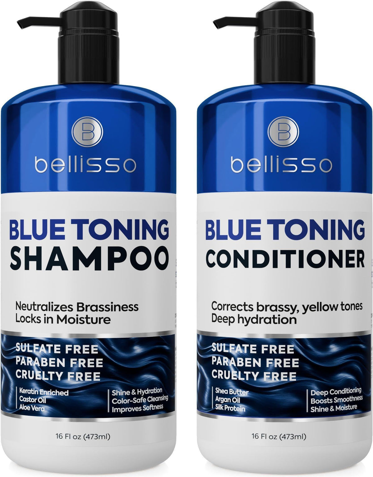 Blue Shampoo and Conditioner Set  16 Fl Oz Set of 2 Sulfate Free and Paraben Free Neutralizing Toner to Correct Orange Brassy Hair Back to Brunette Professional Formula For Women Men