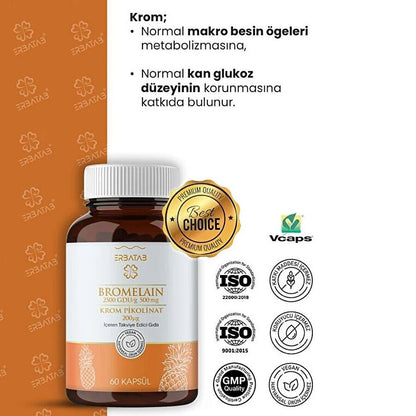 Complément alimentaire Erbatab Bromélaïne et Picolinate de Chrome 60 gélules