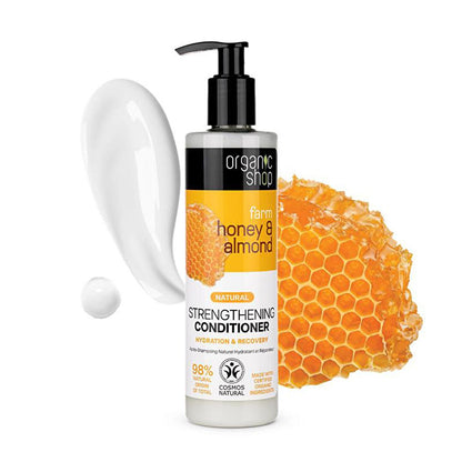 Acondicionador fortalecedor para el cabello de miel y almendras Organic Shop: hidrata profundamente, repara daños, cuidado capilar natural - 280 ml