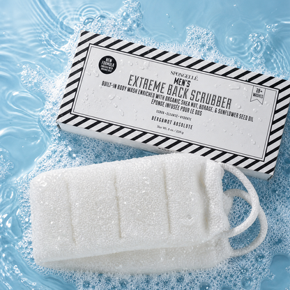 Esponja exfoliante para espalda con gel de baño intenso para hombre