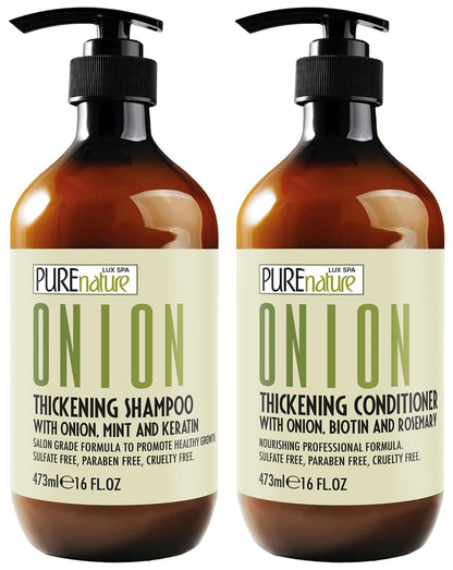 Onion Shampoo and Conditioner Set 16 Fl Oz Sulfate Free Thickening Formula for Men and Women Paraben Free Volumizing Set for Thin Fine Hair Volume Boosting Salon Professional Care Set of 2