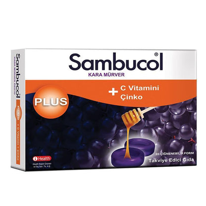 Suplemento alimenticio de saúco negro Sambucol Plus con vitamina C y zinc - Refuerza el sistema inmunológico - 20 tabletas