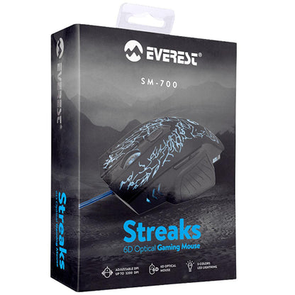 Souris de jeu filaire Everest SM-700 - DPI personnalisable, capteur optique, noir