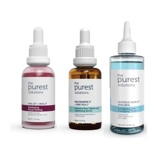 Set de cuidado de la piel The Purest Solutions: exfoliante, minimizador de poros y tonificante para tono de piel irregular