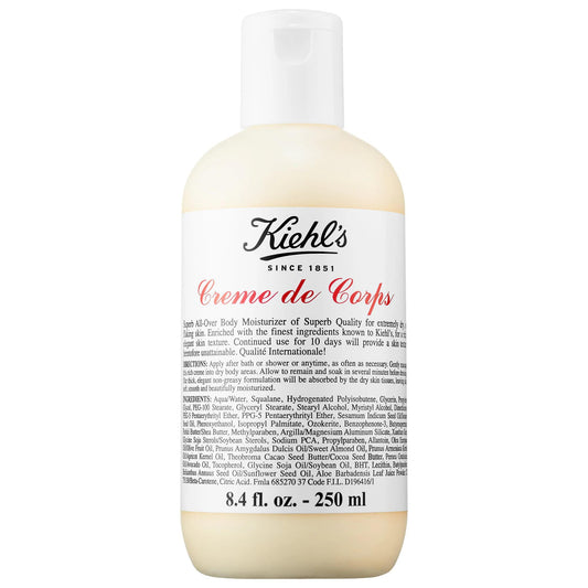 Kiehl's Crème de Corps: Loción corporal ultra hidratante con escualano y manteca de cacao - Hidratante no graso para piel seca y sensible | Sin parabenos
