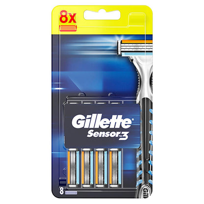 Recambios de cuchillas de afeitar Gillette Sensor3 (paquete de 8) - Para un afeitado suave y apurado, compatible con todos los mangos Sensor