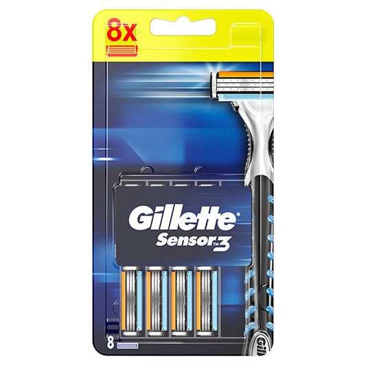 Recambios de cuchillas de afeitar Gillette Sensor3 (paquete de 8) - Para un afeitado suave y apurado, compatible con todos los mangos Sensor