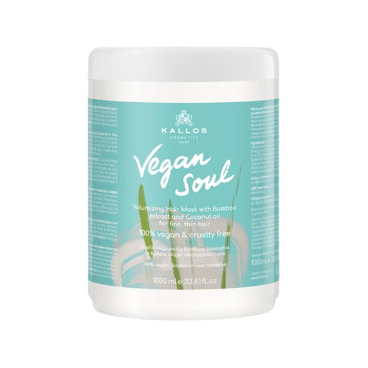 Masque capillaire volumateur Vegan Soul de Kallos Cosmetics pour cheveux fins - 1000 ml, formule végane, soin capillaire nourrissant