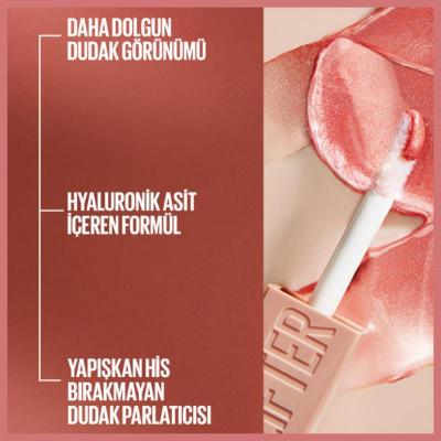 Maybelline Lifter Gloss: Brillo labial hidratante con ácido hialurónico - No pegajoso, efecto voluminizador, hermoso tono ámbar