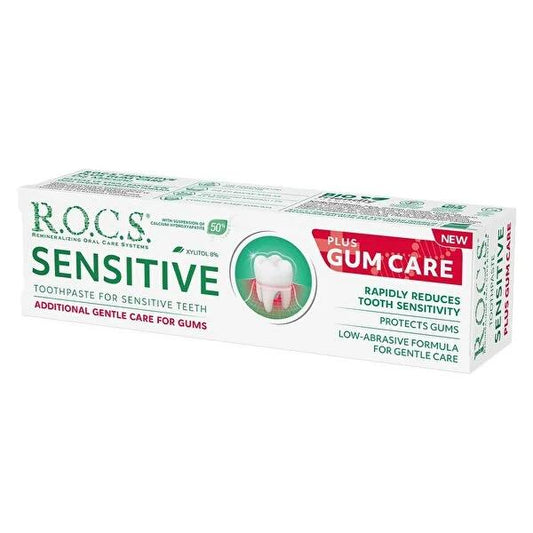 Dentifrice Rocs Sensitive pour soin des gencives, sans fluor et sans SLS - Doux pour les dents sensibles, renforce l'émail