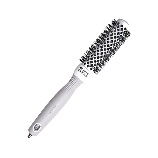 Brosse à cheveux Olivia Garden Expert Blowout Shine - Brosse professionnelle pour brushing, brillance et démêlage - Blanc et gris, 25 rangées de poils