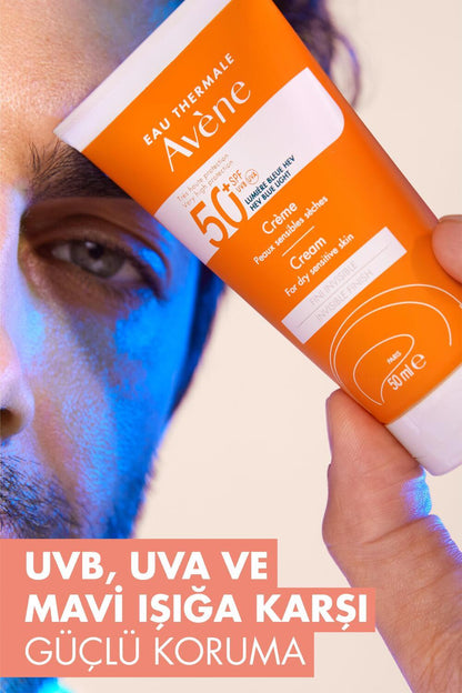 Crema solar sin perfume Avène para piel seca SPF50+ - Resistente al agua e hidratante