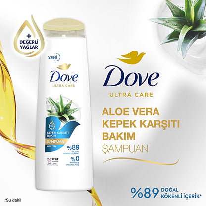 Shampoing antipelliculaire Dove Ultra Care Aloe Vera : Apaisez les cuirs chevelus secs et irrités et éliminez les pellicules grâce à l'huile d'arbre à thé naturelle - Végétalien et sans parabène