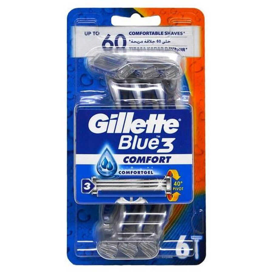 Gillette Blue 3 Comfort Disposable Razors for Smooth Shave 6 Count