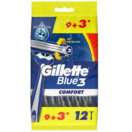 Rasoirs jetables Gillette Blue 3 Comfort pour un rasage de près, paquet de 12